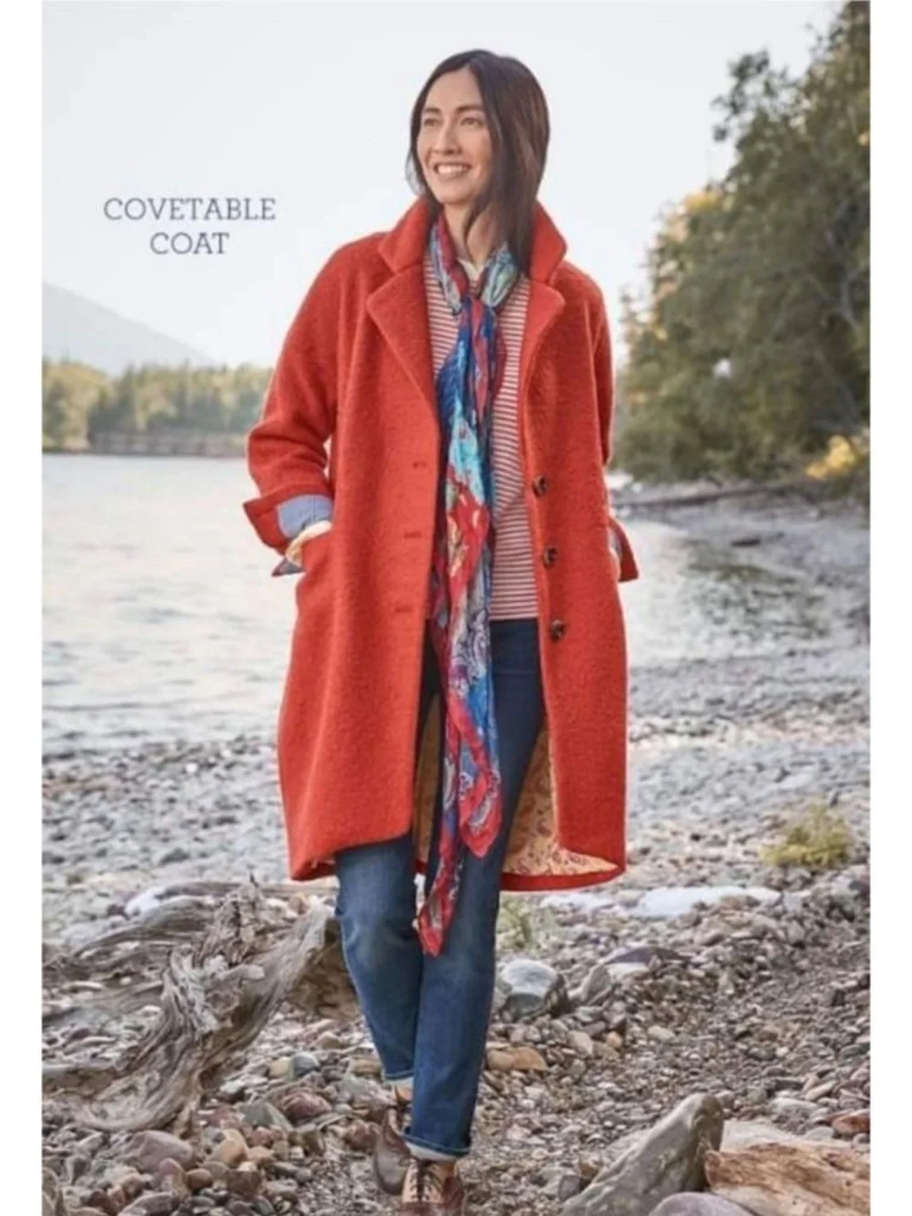 Sundance Coral Bouclé Wool Blend Coat Paisley Lined Oversized M